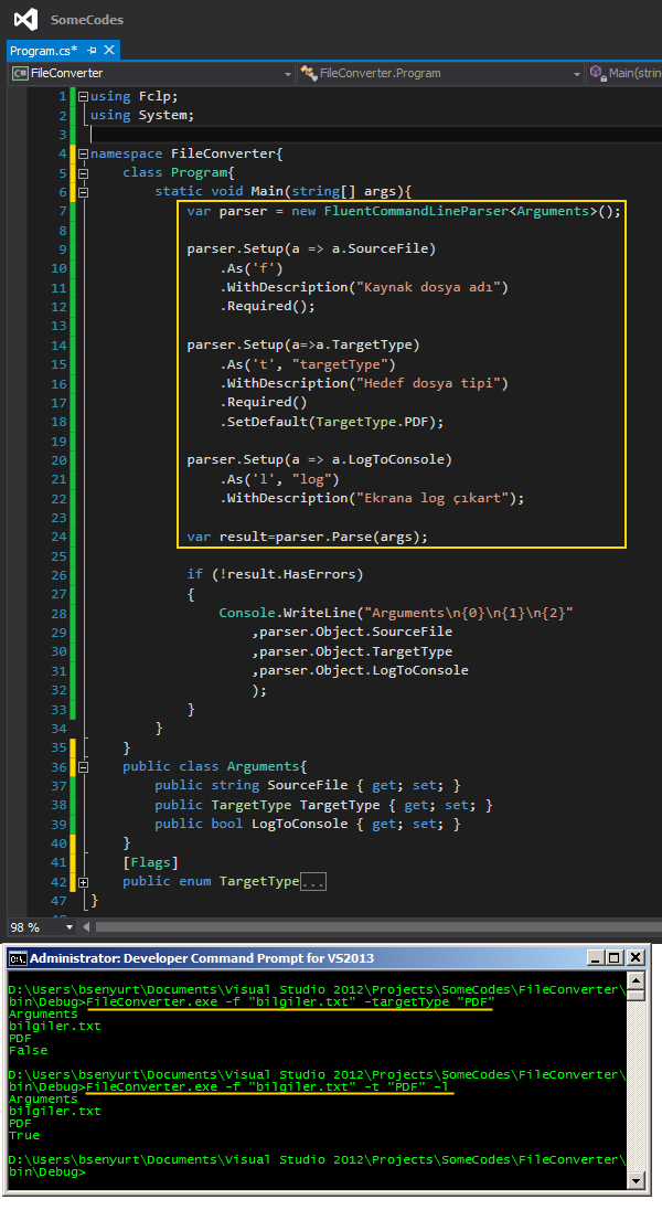 tek fotoluk ipucu 118 fluent command line parser ile hello world 01