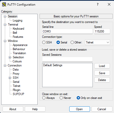 PuTTY Session
